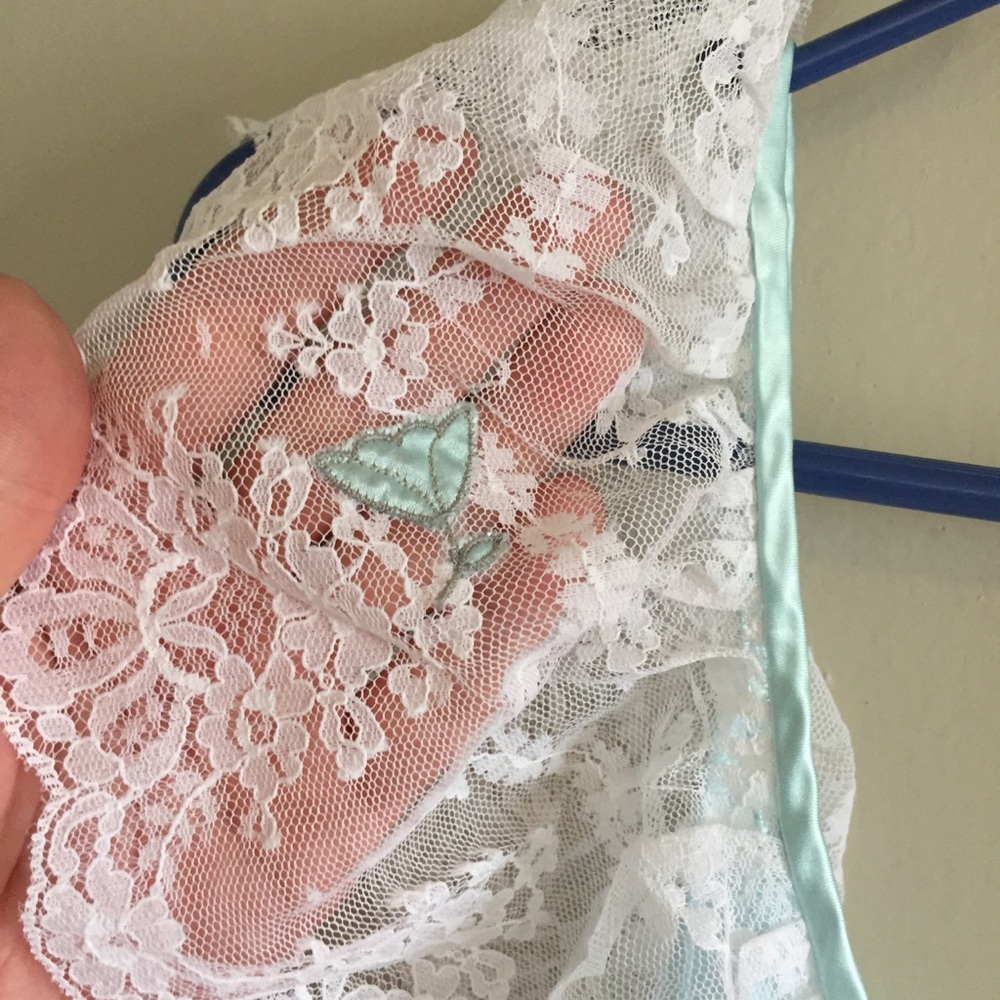 Vintage blue white lace slip dress m/ l - Picture 4 of 13